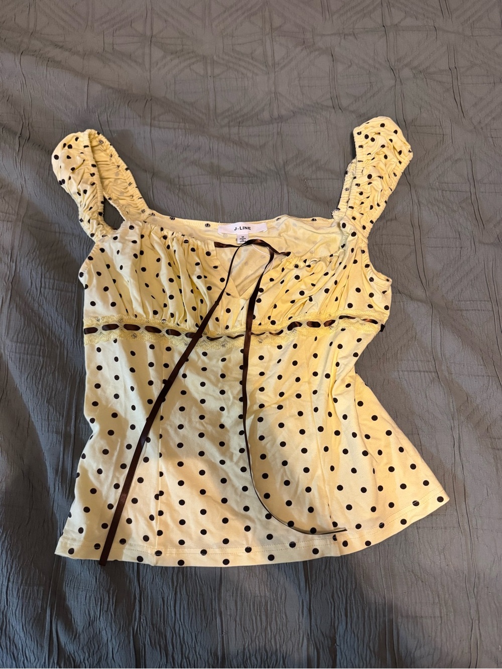 J-Line Yellow Polka Dot Tie-Front Baby Doll TankTop